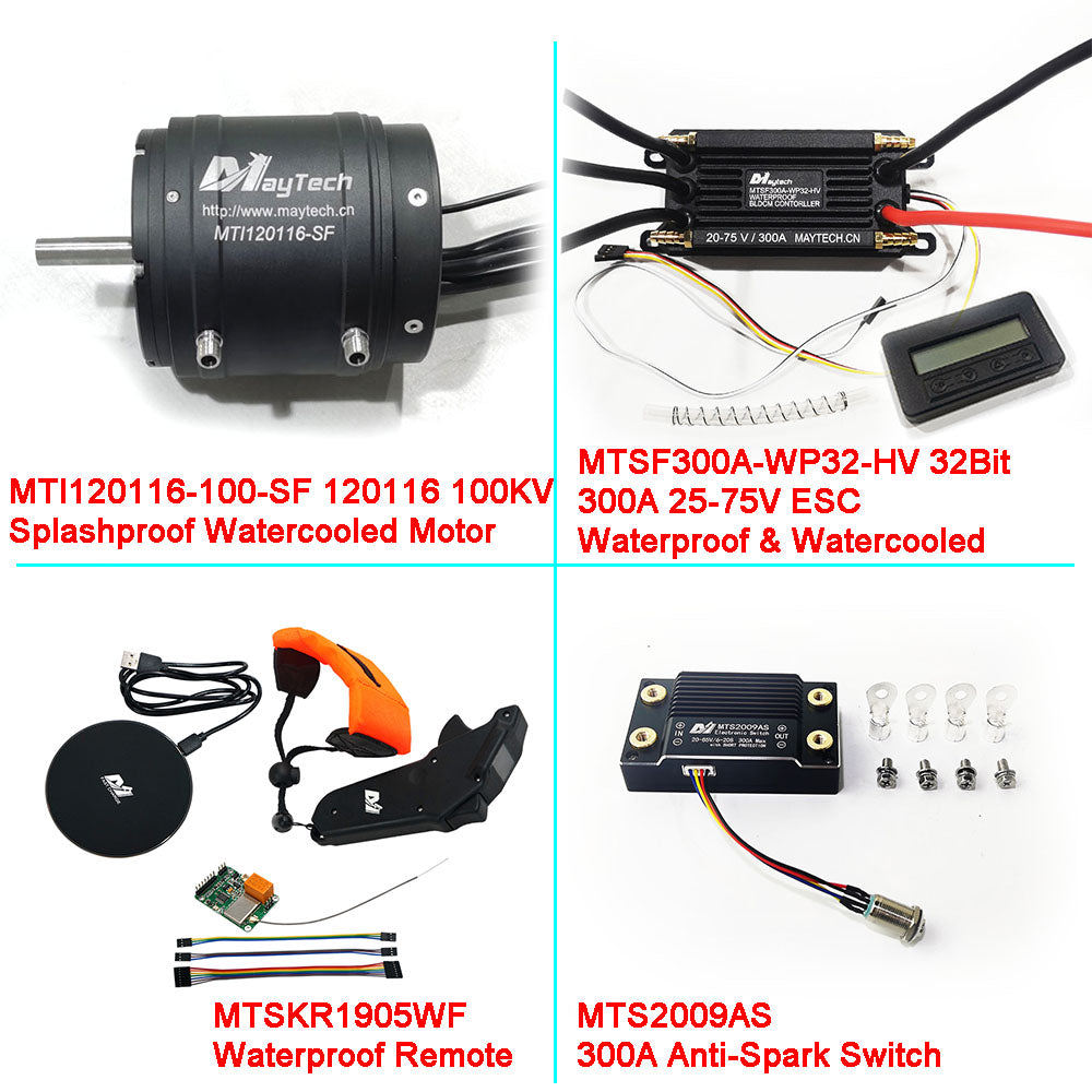 Maytech Electric Surfboard Jet ski Kits 120116 Motor + 300A 32Bit ESC + 1905WF Remote + MTS2009AS Switch + 12V 30W Water Pump