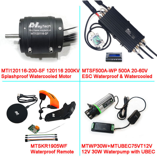Maytech Electric Surfboard Jet ski Kits 120116 200KV Motor + 500A Waterproof Watercooled ESC + 1905WF Remote