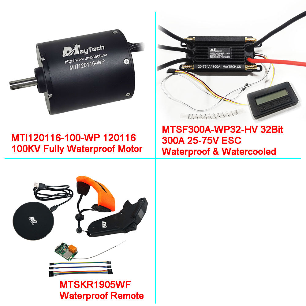 Maytech Electric Surfboard Jet ski Kits 120116 Motor + 300A 32Bit ESC + 1905WF Remote + MTS2009AS Switch + 12V 30W Water Pump