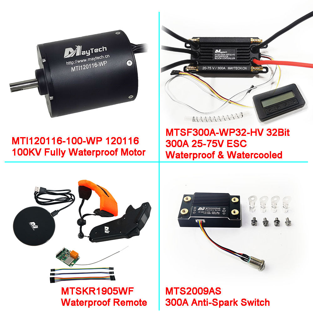 Maytech Electric Surfboard Jet ski Kits 120116 Motor + 300A 32Bit ESC + 1905WF Remote + MTS2009AS Switch + 12V 30W Water Pump