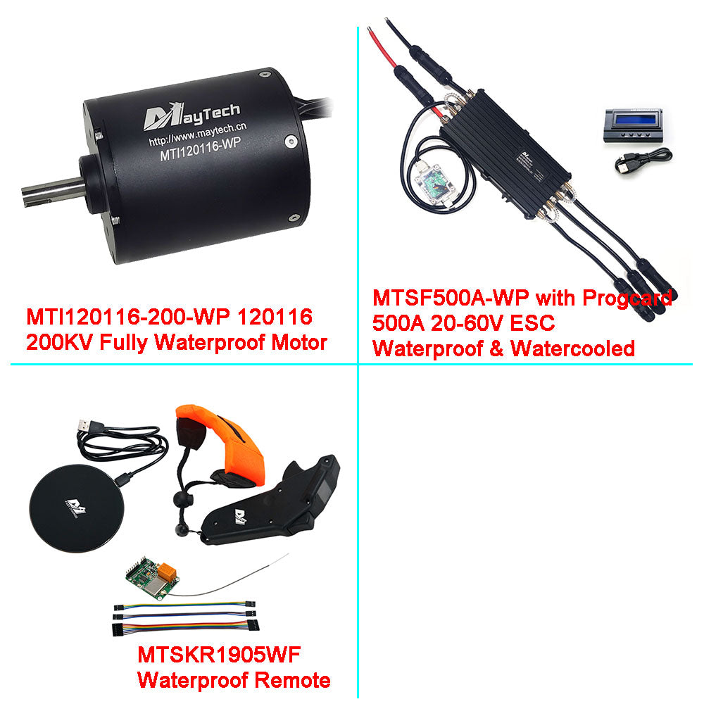 Maytech Electric Surfboard Jet ski Kits 120116 200KV Motor + 500A Waterproof Watercooled ESC + 1905WF Remote