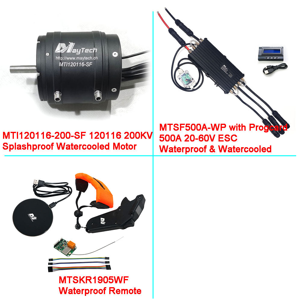 Maytech Electric Surfboard Jet ski Kits 120116 200KV Motor + 500A Waterproof Watercooled ESC + 1905WF Remote