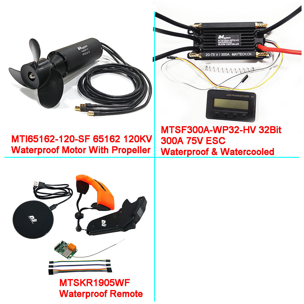 Maytech Fully Waterproof Efoil Kit 65162 65161 Motor + 300A 32Bit ESC + 1905WF Remote + MTS2009AS Switch + 12V 30W Water Pump