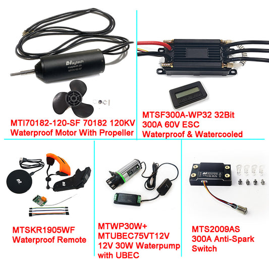 Maytech Fully Waterproof Efoil Kit 70182 120KV Motor + 300A 32Bit ESC + 1905WF Remote + MTS2009AS Switch + 12V 30W Water Pump