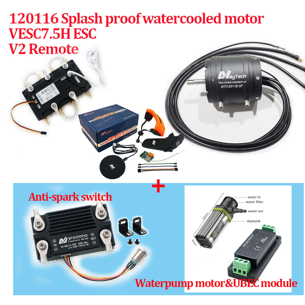 Maytech Electric Surfboard Jet ski Kits 120116 Motor + Watercooled 300A VESC based ESC + V3 Remote