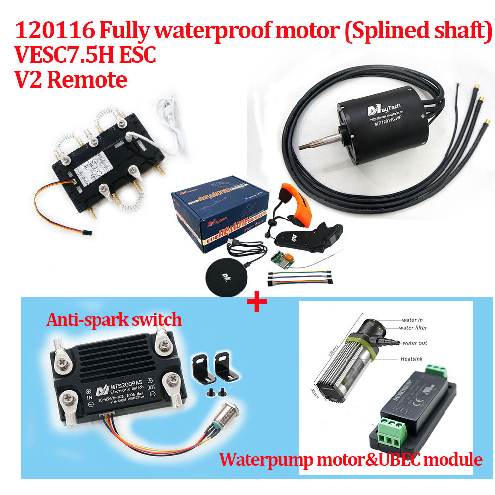 Maytech Electric Surfboard Jet ski Kits 120116 Motor + Watercooled 300A VESC based ESC + V3 Remote