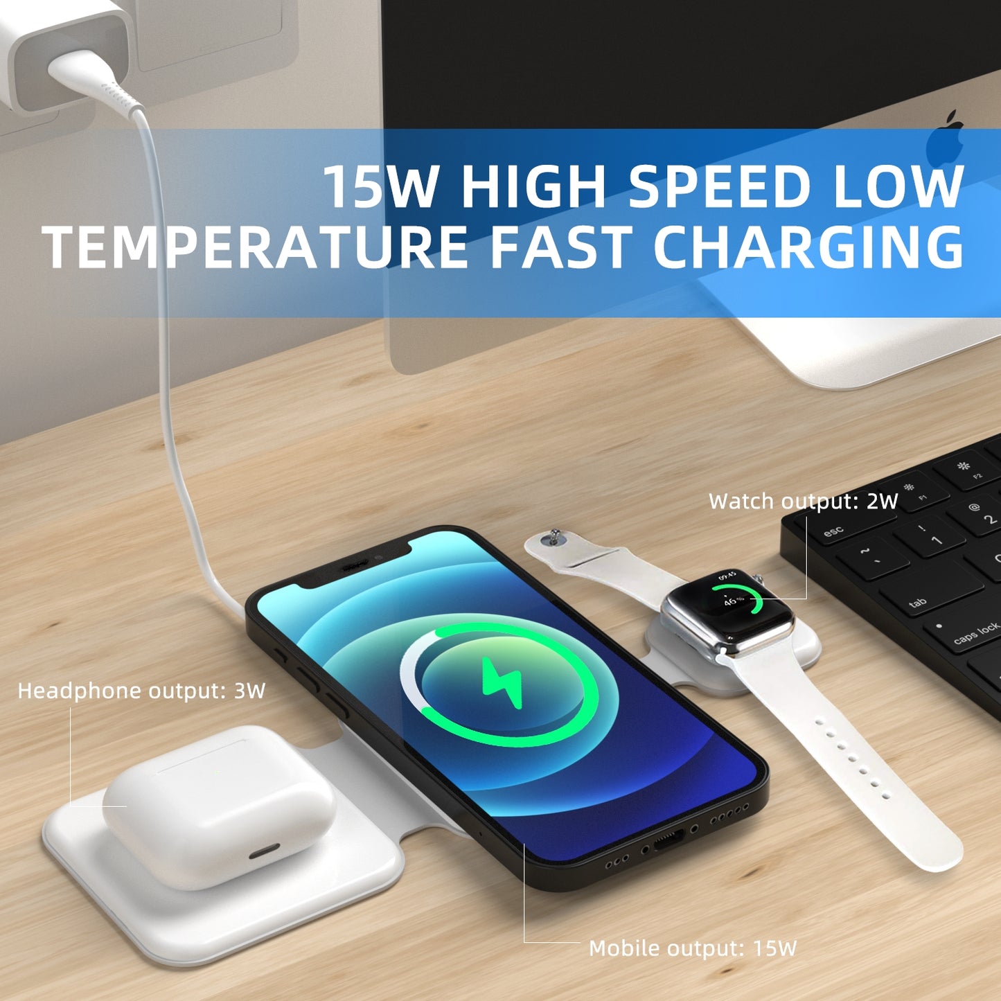 15W Mini Convernient Folding Wireless Charger 3in1 For iPhone 13 12 11 X XS XR Pro Max Samsung S21 S20 S9 S8 Note Qi Fast Charging Station