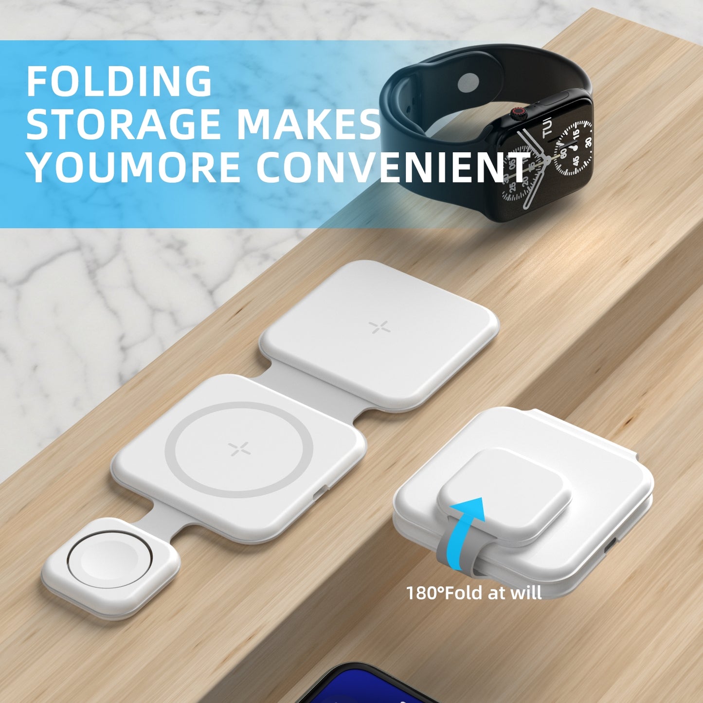 15W Mini Convernient Folding Wireless Charger 3in1 For iPhone 13 12 11 X XS XR Pro Max Samsung S21 S20 S9 S8 Note Qi Fast Charging Station