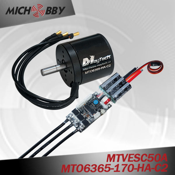 Maytech 6365 170kv brushless motor with closed motor and 50A VESC based controller for electric mountainboard