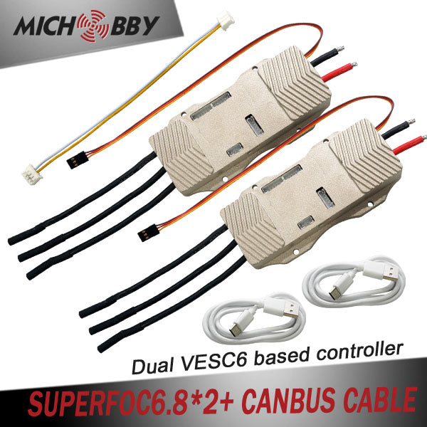 2pcs Maytech SUPERFOC6.8 with heatsink based on VESC6 Speed Controller 50A + canbus cable + skateboard V2 remote controller for Electric Skateboard Mountainboard Robot