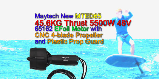 Maytech New MTED65 45.6KG Thrust 5500W 48V 65162 EFoil Motor with CNC 4-blade Propeller and Plastic Prop Guard