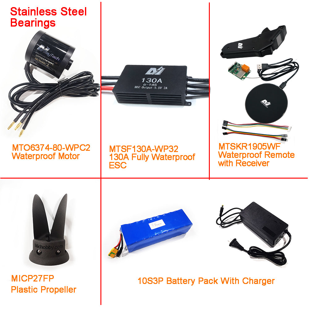 Eco Kit - Efoil DIY Foil Assist Kit ( 6374 80KV Waterproof Motor +130A Fully Waterproof ESC + MTSKR1905WF Waterproof Remote )