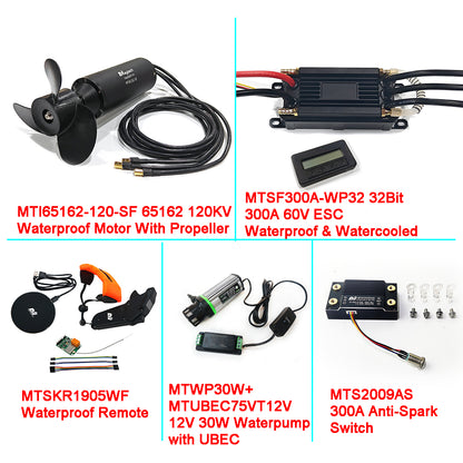 Maytech Fully Waterproof Efoil Kit 65162 65161 Motor + 300A 32Bit ESC + 1905WF Remote + MTS2009AS Switch + 12V 30W Water Pump
