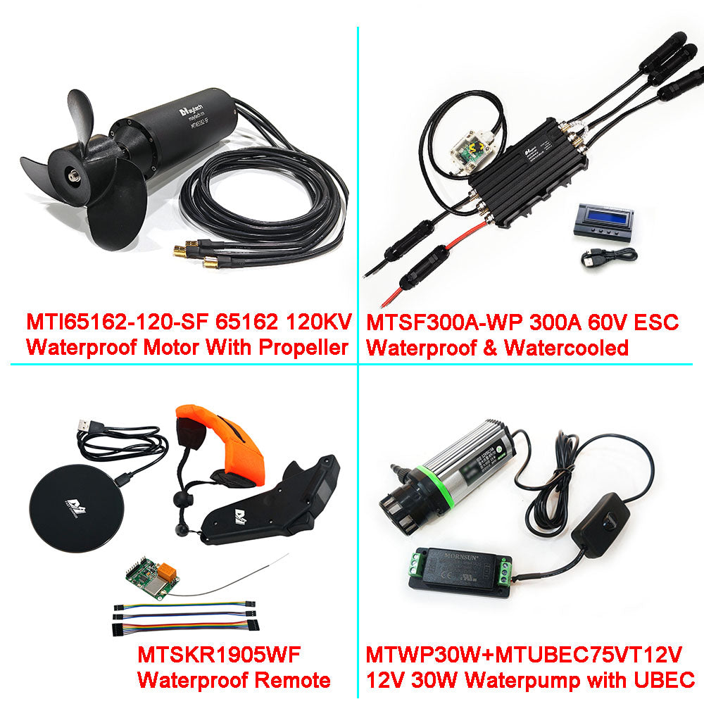 Maytech Fully Waterproof Efoil Kits MTI65162 Motor + 300A ESC + 1905WF Remote + MTS2009AS Switch + 12V 30W Water Pump