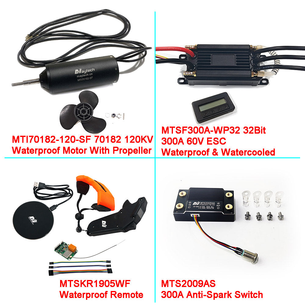 Maytech Fully Waterproof Efoil Kit 70182 120KV Motor + 300A 32Bit ESC + 1905WF Remote + MTS2009AS Switch + 12V 30W Water Pump