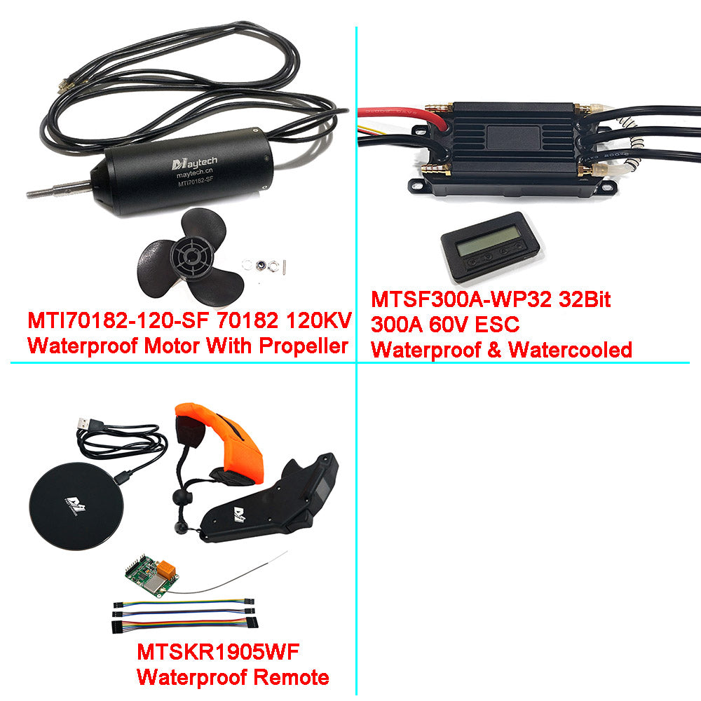 Maytech Fully Waterproof Efoil Kit 70182 120KV Motor + 300A 32Bit ESC + 1905WF Remote + MTS2009AS Switch + 12V 30W Water Pump