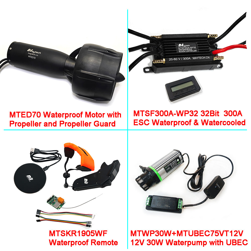 8KW 58.5Kgf Efoil Kit Maytech 30-48V MTED70 Waterproof Motor With Propeller + 300A 32Bit ESC + 1905WF Remote + MTS2009AS Switch + 12V 30W Water Pump