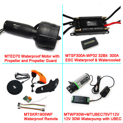 8KW 58.5Kgf Efoil Kit Maytech 30-48V MTED70 Waterproof Motor With Propeller + 300A 32Bit ESC + 1905WF Remote + MTS2009AS Switch + 12V 30W Water Pump
