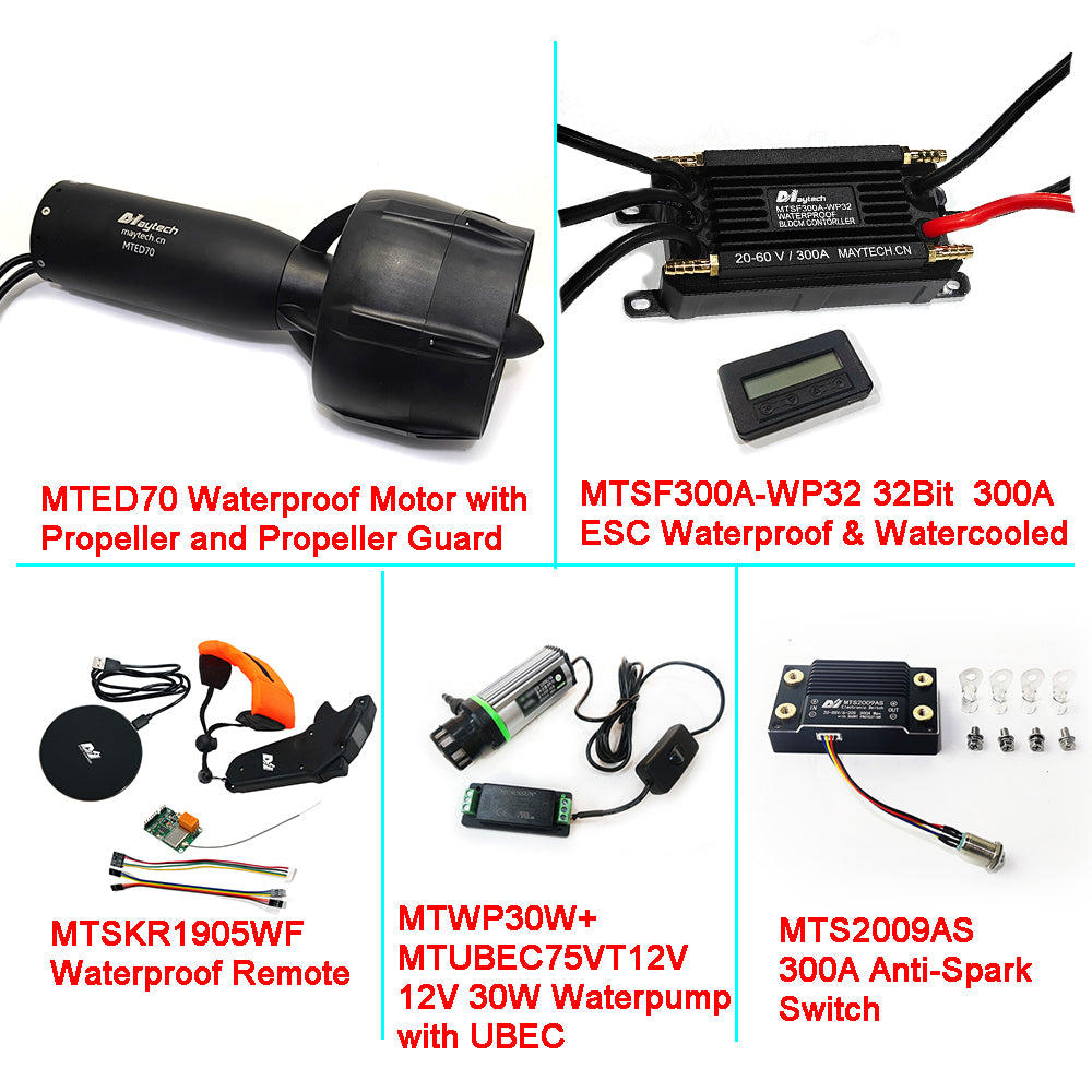 8KW 58.5Kgf Efoil Kit Maytech 30-48V MTED70 Waterproof Motor With Propeller + 300A 32Bit ESC + 1905WF Remote + MTS2009AS Switch + 12V 30W Water Pump