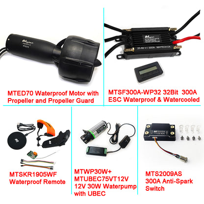 8KW 58.5Kgf Efoil Kit Maytech 30-48V MTED70 Waterproof Motor With Propeller + 300A 32Bit ESC + 1905WF Remote + MTS2009AS Switch + 12V 30W Water Pump