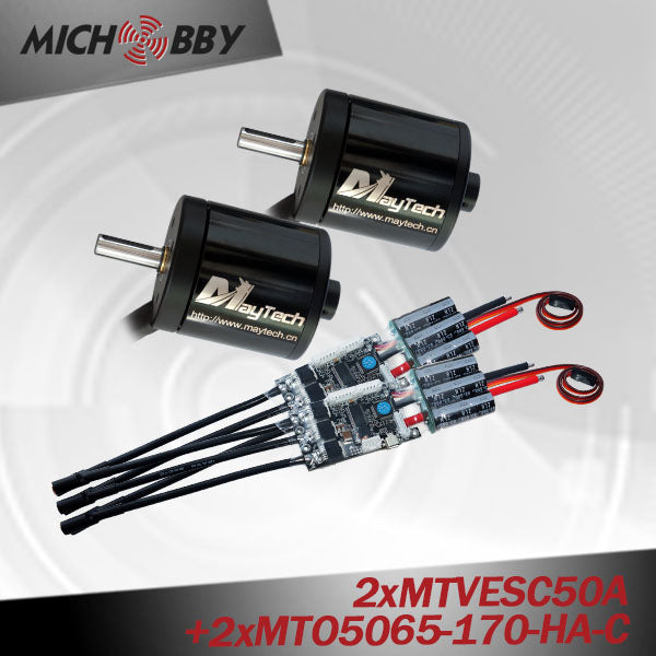 Maytech 5065 170kv motor with black closed cover and 50A Vesc based controller for eskate